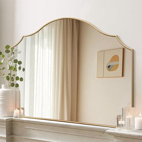 Besdomus Gold Scalloped Wall Mirror, 40"x29" Large Modern Minimalist Mirror for Bathroom, Dresser, Entryway, Fireplace, Living Room, Home Decor