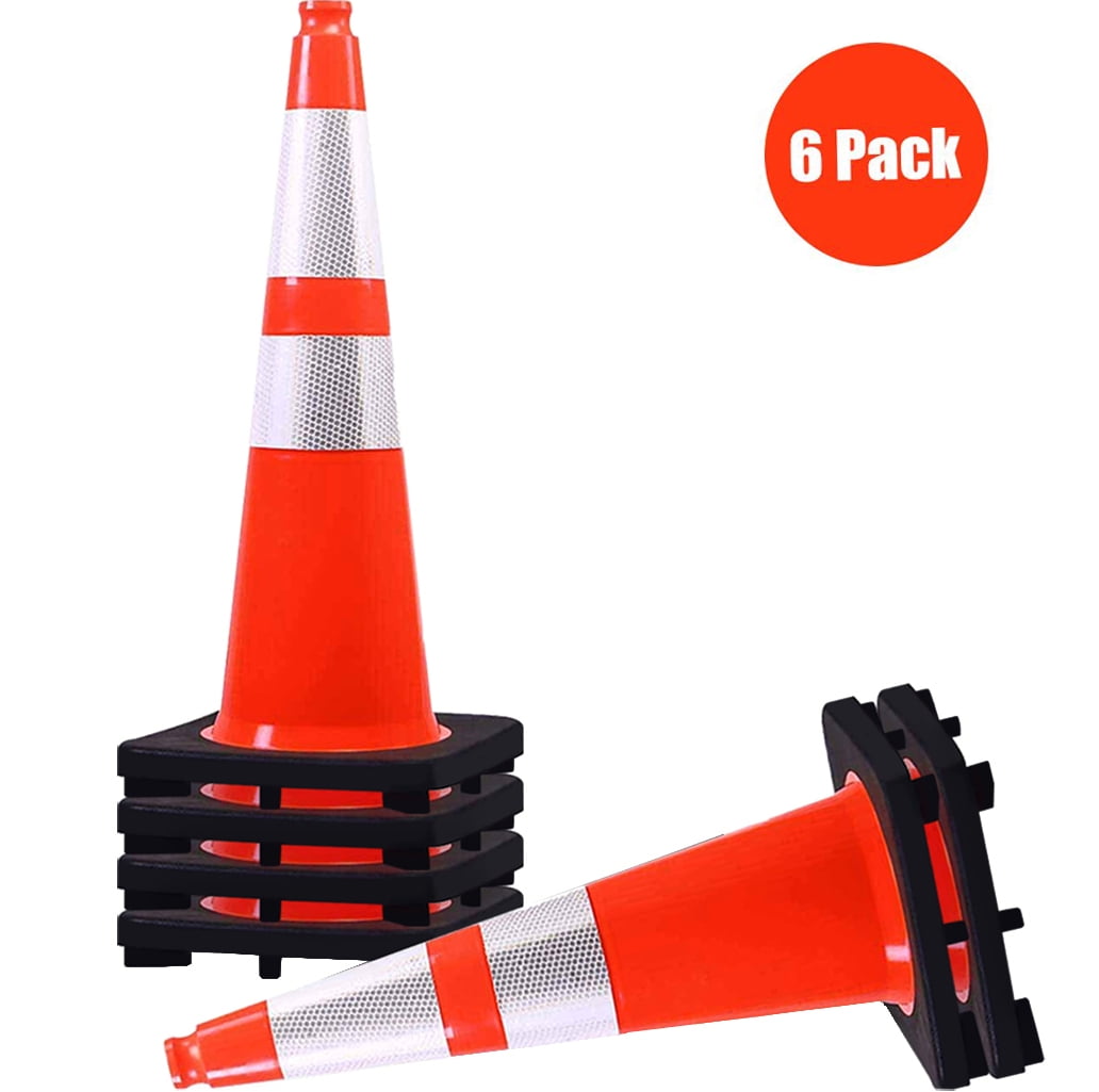 BESEA 28” Heavy Duty PVC Traffic Cones, Black Base for Road
