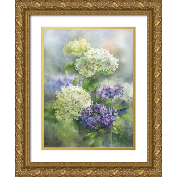 Besedina, Anastasiia 25x32 Gold Ornate Wood Framed with Double Matting Museum Art Print Titled - Hydrangea and Phloxes