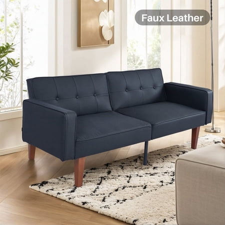 Besharat Convertible Futon Sofa Bed, Faux Leather Futon Couch Sleeper Recliner for Living Room