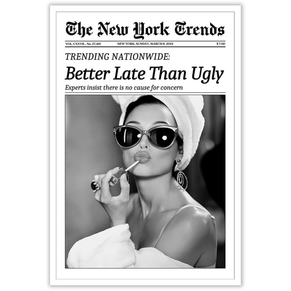 Beshdomp Vintage Better Late Than Ugly Newspaper Posters Black And White Wall Art Magazine Headline Preppy Prints Painting For Bathroom Home Bedroom Dorm Wall Decor (Unframed)