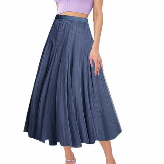 Beshee Maxi Skirt Women's Skirts Women's Pleated Skirt Mesh Skirt Fairy Skirt Mid Length Long Skirt Dance Skirt, Skirts for Women Blue XL