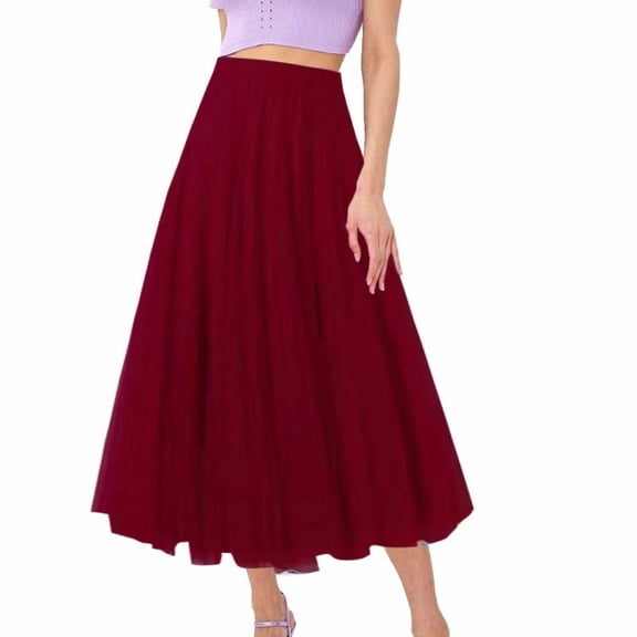 Beshee Maxi Skirt Women's Skirts Women's Pleated Skirt Mesh Skirt Fairy Skirt Mid Length Long Skirt Dance Skirt, Skirts for Women Red XL