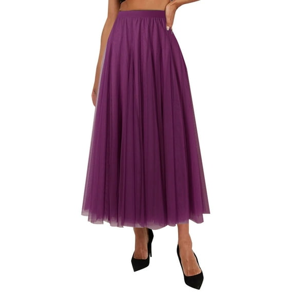 Beshee Maxi Skirt Women's Skirts Women's Pleated Skirt Mesh Skirt Fairy Skirt Mid Length Long Skirt Dance Skirt, Skirts for Women Rose Gold M