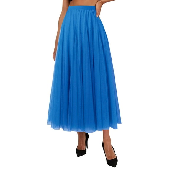 Beshee Maxi Skirt Women's Skirts Women's Pleated Skirt Mesh Skirt Fairy Skirt Mid Length Long Skirt Dance Skirt, Skirts for Women Sky Blue M