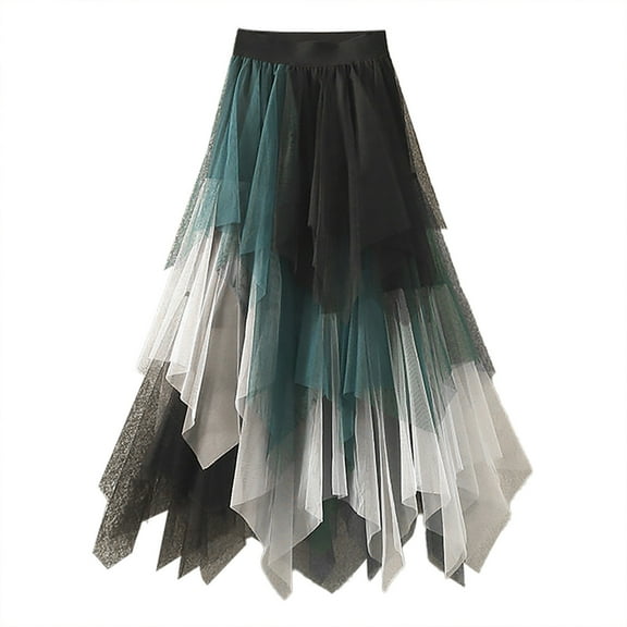 Beshee Maxi Skirt Women's Skirts Women's Tulle Skirt Ruffle Multilayer Mesh A Line Tier Tutu Prom Wedding Long Tulle Skirts, Skirts for Women Green M