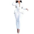 thumbnail image 1 of Beshee Pant Suits for Women Two-Piece Suit Fashion Solid V-Neck Ruffles Patchwork Design Temperant Long Sleeve Coat Pants Suit Womens 2 Piece Outfits White L, 1 of 7
