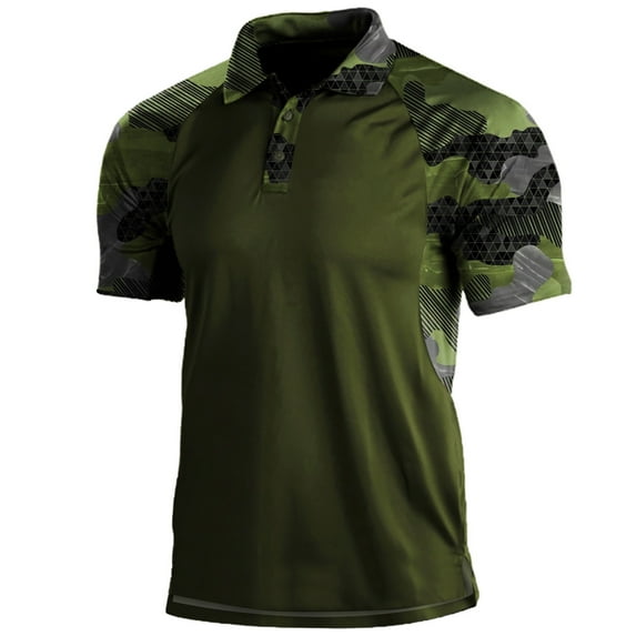 Beshee Shirts for Men Fashion Casual Comfort Soft Loose Outdoor Sports Lapel Solid Color Camouflage Printing Sleeve Top Short Sleeve T Shirt Shirt Top Blouse Mens Shirts Mens T-Shirts Army Green XL