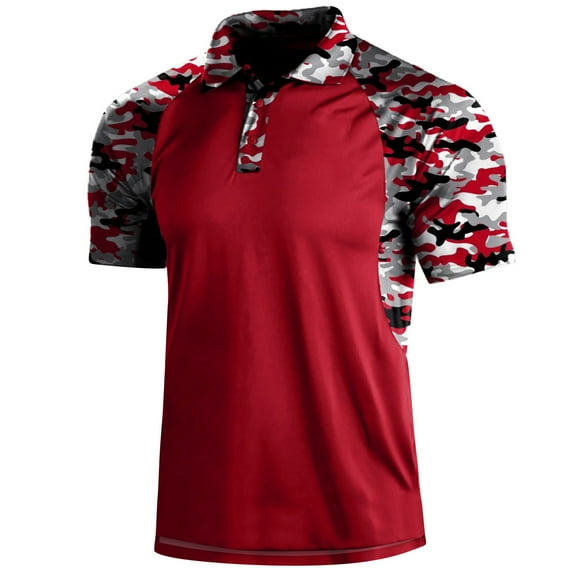 Beshee Shirts for Men, Mens Fashion Casual Comfort Soft Loose Outdoor Sports Lapel Solid Color Camouflage Printing Sleeve Top Short Sleeve T Shirt Shirt Top Blouse Mens Shirts Mens T-Shirts Red XXXL