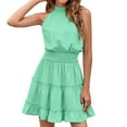 thumbnail image 1 of Beshee Spring Summer Dresses for Women Casual Sleeveless Pleated Speed Waist Sexy Mid Length Dress Womens Dresses Green M, 1 of 5