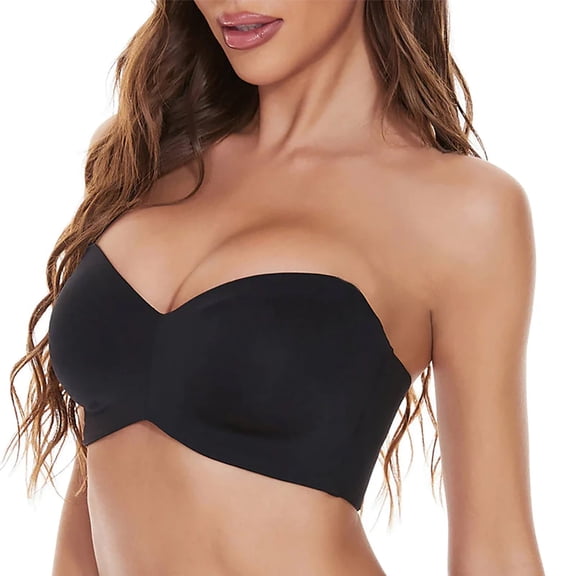 Beshee Strapless Bra Women's Full Support Non Slip Bra Strapless Up Plus Size Seamless Bra Convertible Bandeau Bra Item, Bras for Women Black 34/75C