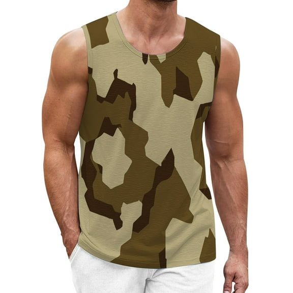 Beshee Tank Tops Men, Men's Summer Outdoor Digital Print Casual Holiday Street Sleeveless Tank Top Mens Shirts Beige L