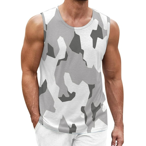 Beshee Tank Tops Men, Men's Summer Outdoor Digital Print Casual Holiday Street Sleeveless Tank Top Mens Shirts Grey M
