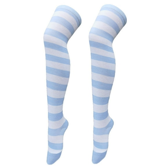 Beshee Thigh High Socks for Women 1 Pair Christmas High Long Stockings for Womens Over Knee Socks Christmas Cosplay Party Costumes Socks Knee High Long Striped Stocking Womens Socks Light Blue
