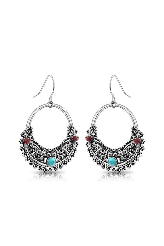 Antique Silver Bohemia Multi-Color Tibetan Rainbow Drop Earrings