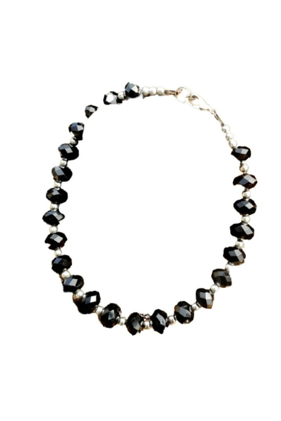 Black Crystal Boho Gala Style Adjustable Anklet