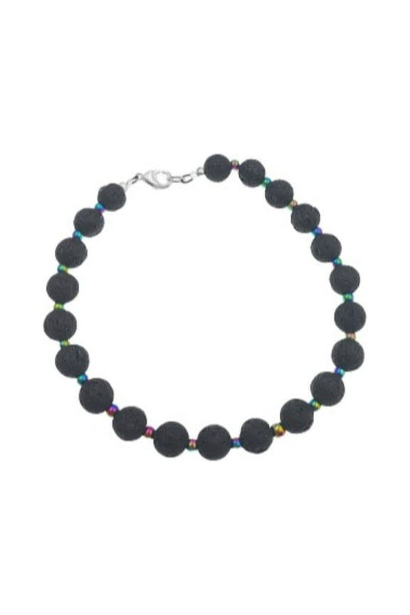 Black Lava Hematite Adjustable Anklet | Handmade Hypoallergenic Jewelry