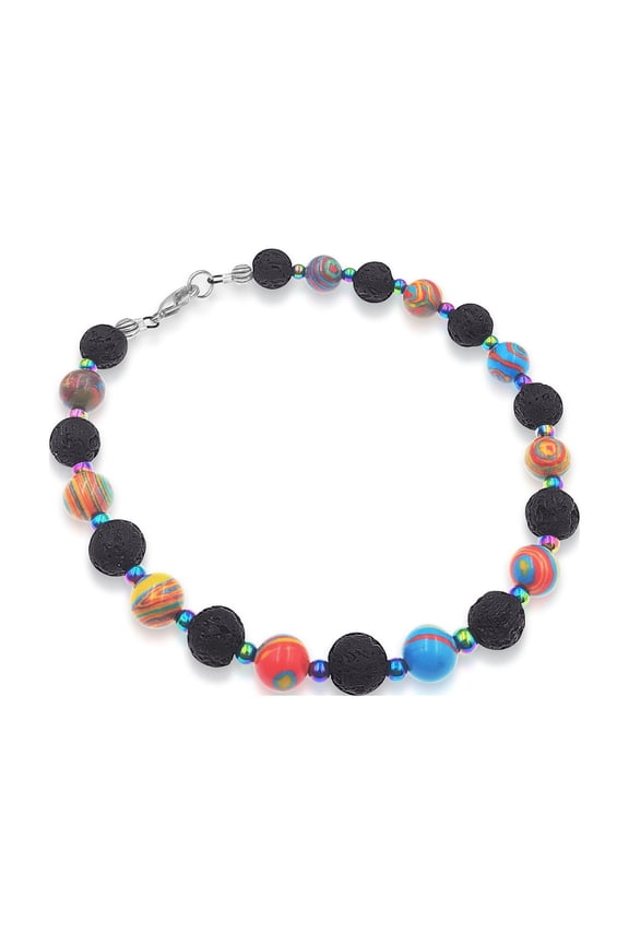 Black Lava & Rainbow Calsilica Adjustable Anklet