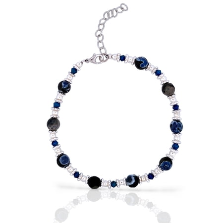 Besheek Blue and Black Calsilica Bali Style Adjustable Anklet