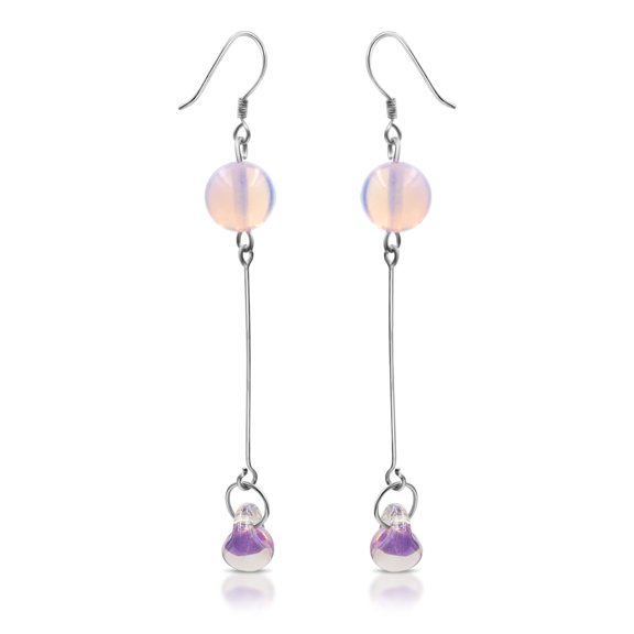 Besheek Boho Sterling Silver & Moonstone Luster Purple Water Drop Earrings