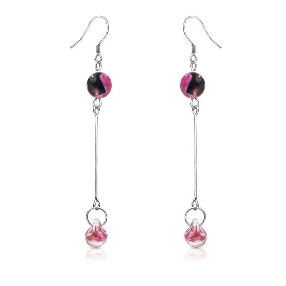 Besheek Boho Sterling Silver & Pink Calsilica with Pink Water Drop Earring