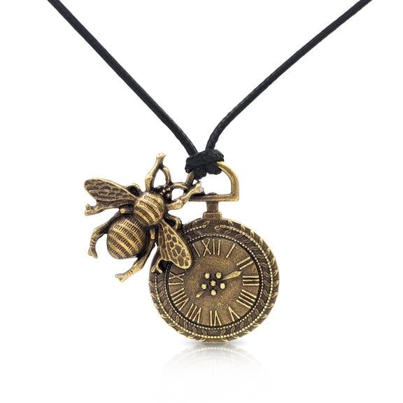 Besheek Bronzetone Antiqued Steampunk Pocket Watch Bee Necklace Pendant