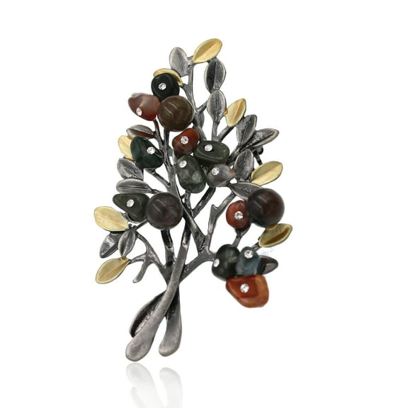 Besheek Burnished Multi Colored Agate with Rhinestones Bouquet Pin Brooch
