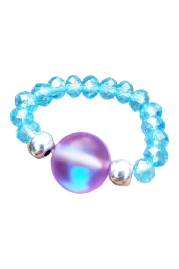 Clear Mermaid Glass and Aqua Blue Crystal Stretch Toe Ring