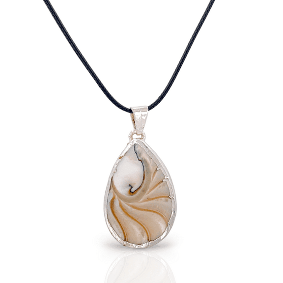 Besheek Cream Mother of Pearl Teardrop Nautilus Shell Necklace Pendant