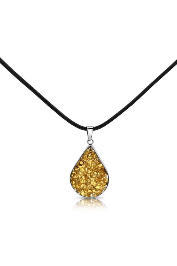 Gold Pyrite Stone Captured in Resin Teardrop Necklace Pendant