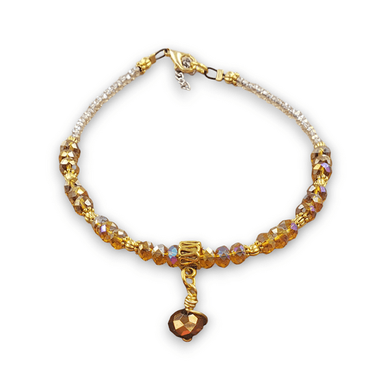 Besheek Goldtone Amber Crystal and Charm Beaded Bracelet