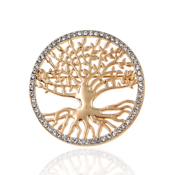 Besheek Goldtone Tree of Life with Rhinestone Border Pin Brooch