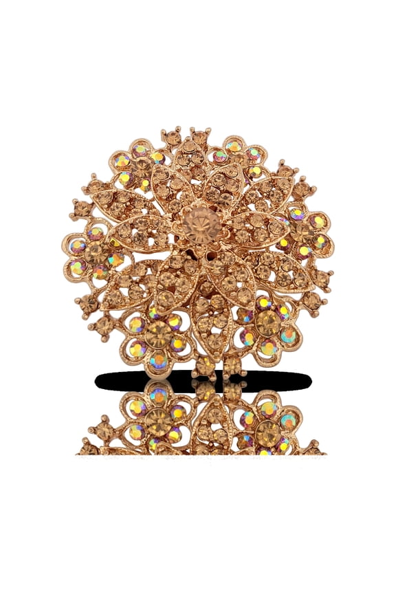 Goldtone and Rhinestone Studded Winter Flower Pin Brooch