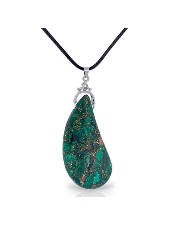 Green Sea Sediment Jasper & Bronzite Teardrop Necklace Pendant