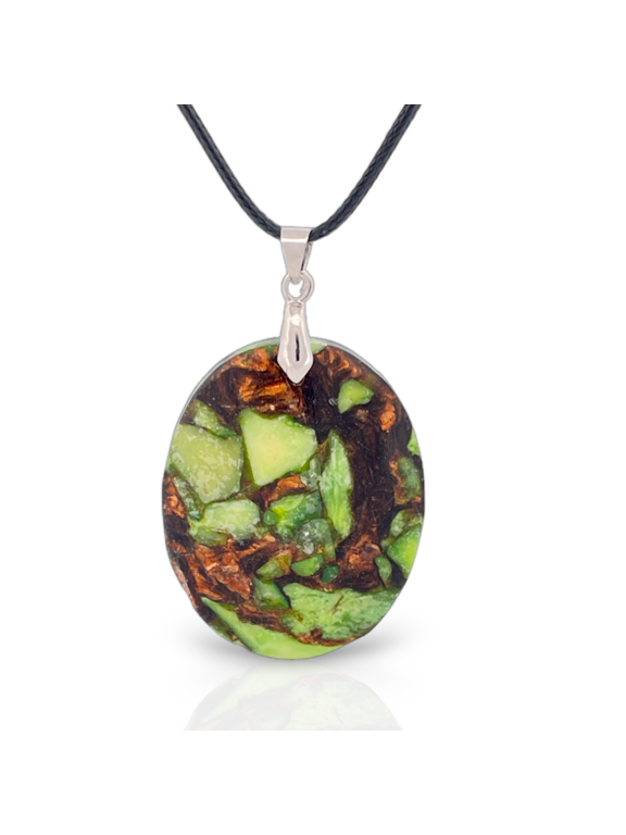 Green Sea Sediment Jasper and Bronzite Oval Necklace Pendant