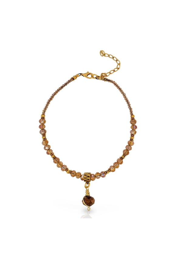 Handmade Amber Crystal and Goldtone Adjustable Anklet Jewelry
