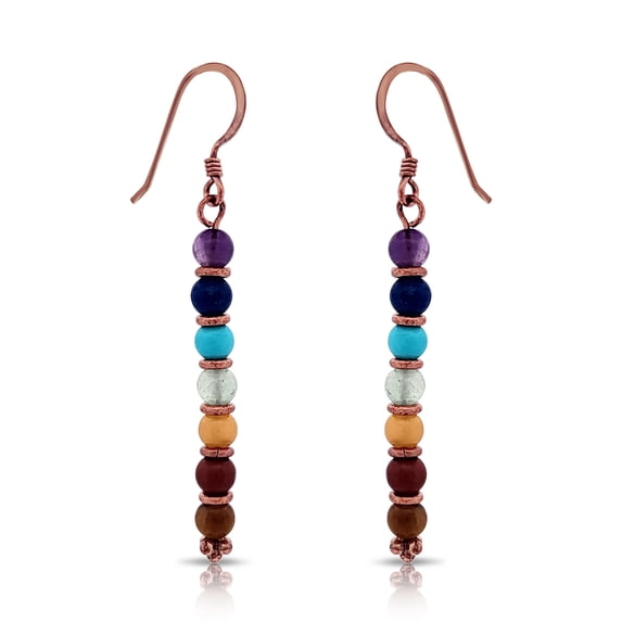 Besheek Handmade Copper Rainbow Hematite Chakra Beaded Dangle Earrings