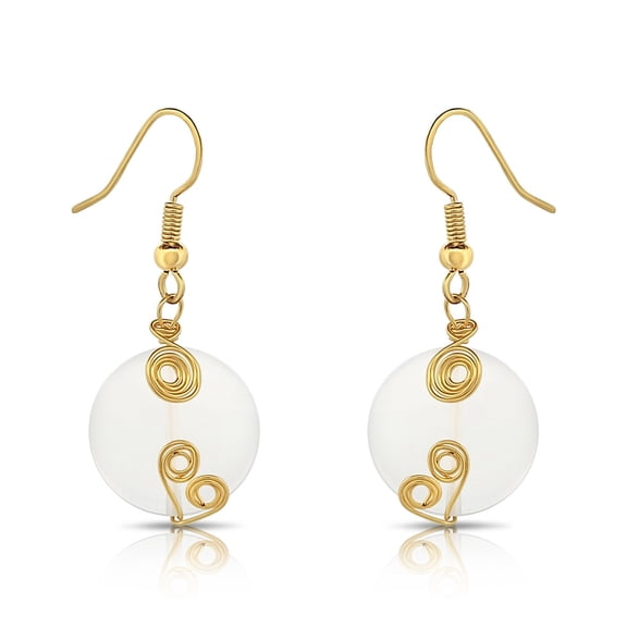 Besheek Handmade Goldtone and Natural Opalite Moonstone Dangle Earrings