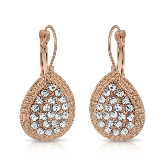 Besheek Handmade Goldtone and Paved Rhinestone Teardrop Leverback Earrings