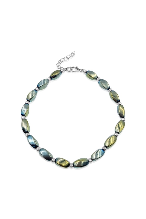 Handmade Luster Green Twisted Hematite Adjustable Anklet