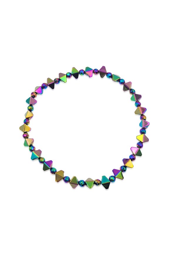 Handmade Rainbow Diamond Hematite Boho Gala Style Stretch Anklet
