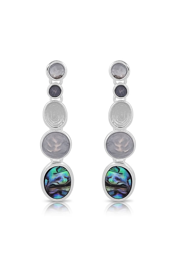 Handmade SIlvertone Art Deco Oval Abalone Boho Style Stud Earrings