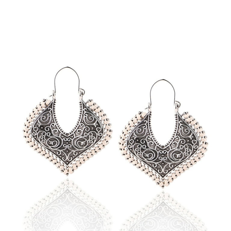 Besheek Handmade Silvertone Boho Filigree Latch Key White Marquis