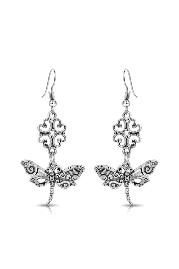 Handmade Silvertone Clover & Steampunk Dragonfly Dangle Earrings