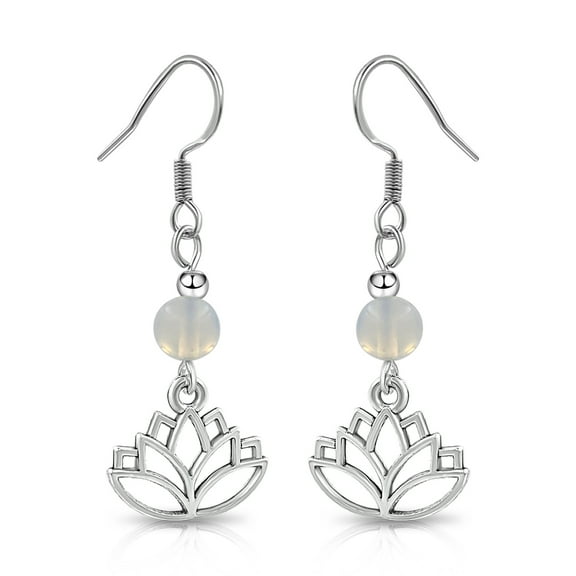 Besheek Handmade Sterling Silver, Moonstone and Lotus Dangle Earrings