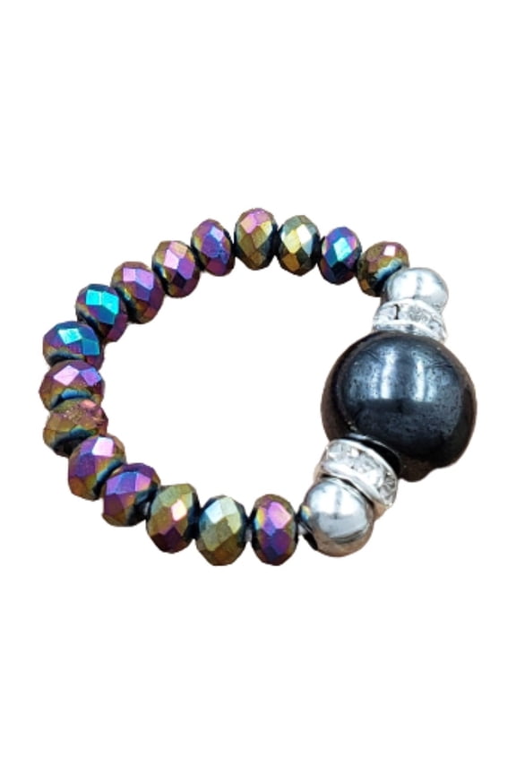 Hematite and Rainbow Crystal Stretch Toe Ring