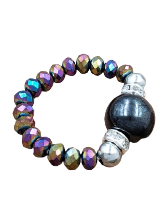 Hematite and Rainbow Crystal Stretch Toe Ring