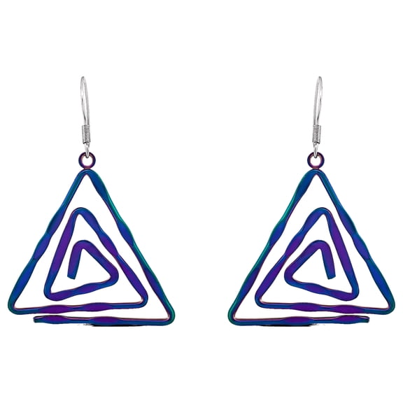 Besheek Iridescent Rainbow Spiral Triangle Boho Gala Style Dangle Earrings