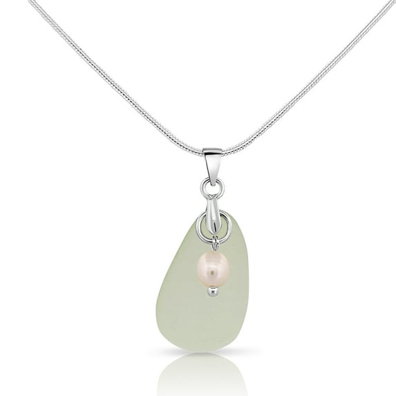 Besheek Mint Green Seaglass and Freshwater Pearl Pendant Necklace