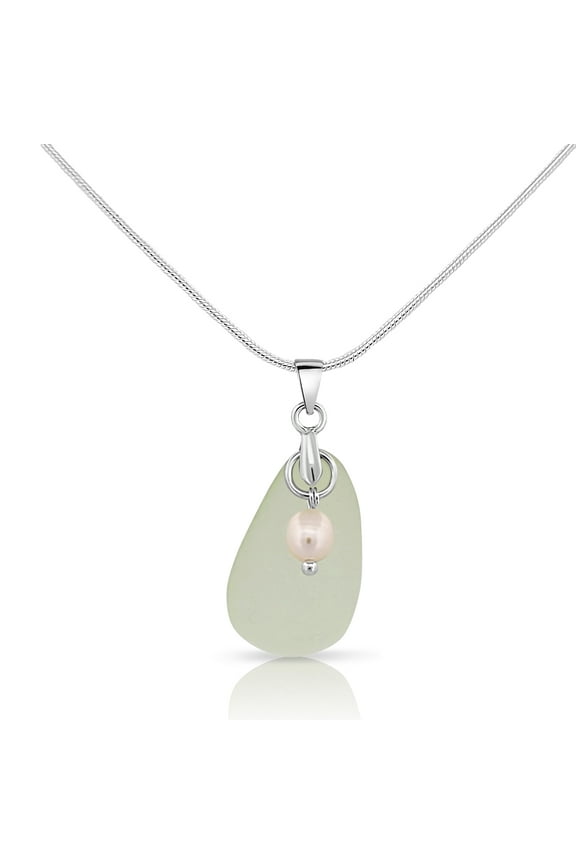 Mint Green Seaglass and Freshwater Pearl Pendant Necklace